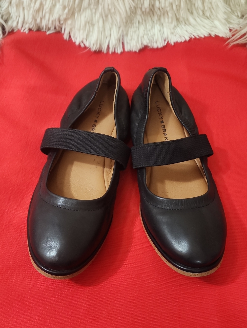 Lucky Brand Walnen Black Leather Mary Jane-Style Flats with Elastic Strap